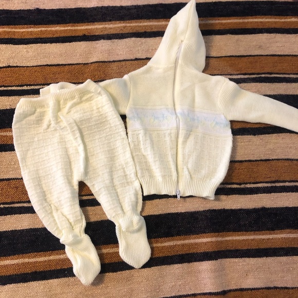Vintage Baby Knit Clothes Sweater Set Hoodie Bonnet - Picture 6 of 8